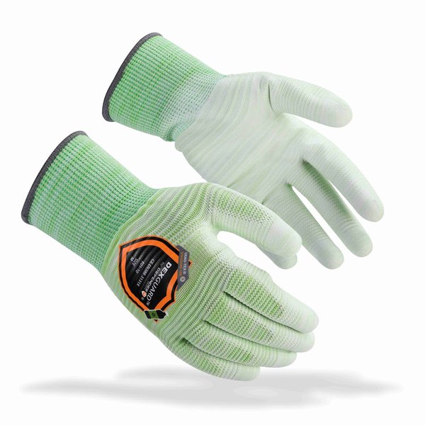 Defender Safety 13G Recycled Polyester Knit Liner, Rainbow Green Gloves, Cut 1, Abrasion 3, Polyurethane Coating, Size XL DXG-E01-10XL